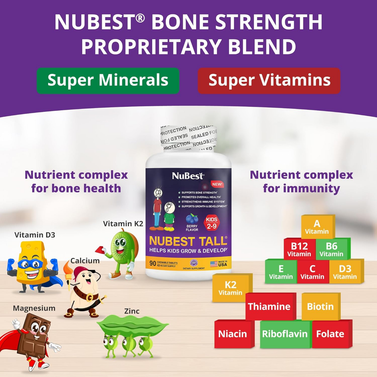 Viên Nhai NuBest Tall Kids Hỗ Trợ Phát Triển Chiều Cao Vị Berry – Hộp 90 Viên