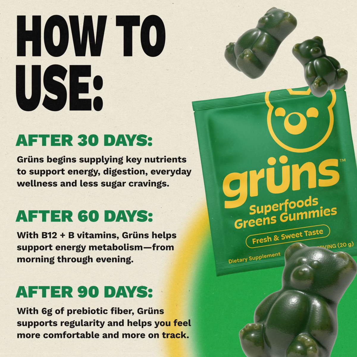 Kẹo Dẻo Vitamin Tổng Hợp Gruns Adult Organic Superfood Greens Multivitamin Gummies – Hộp 25 Gói