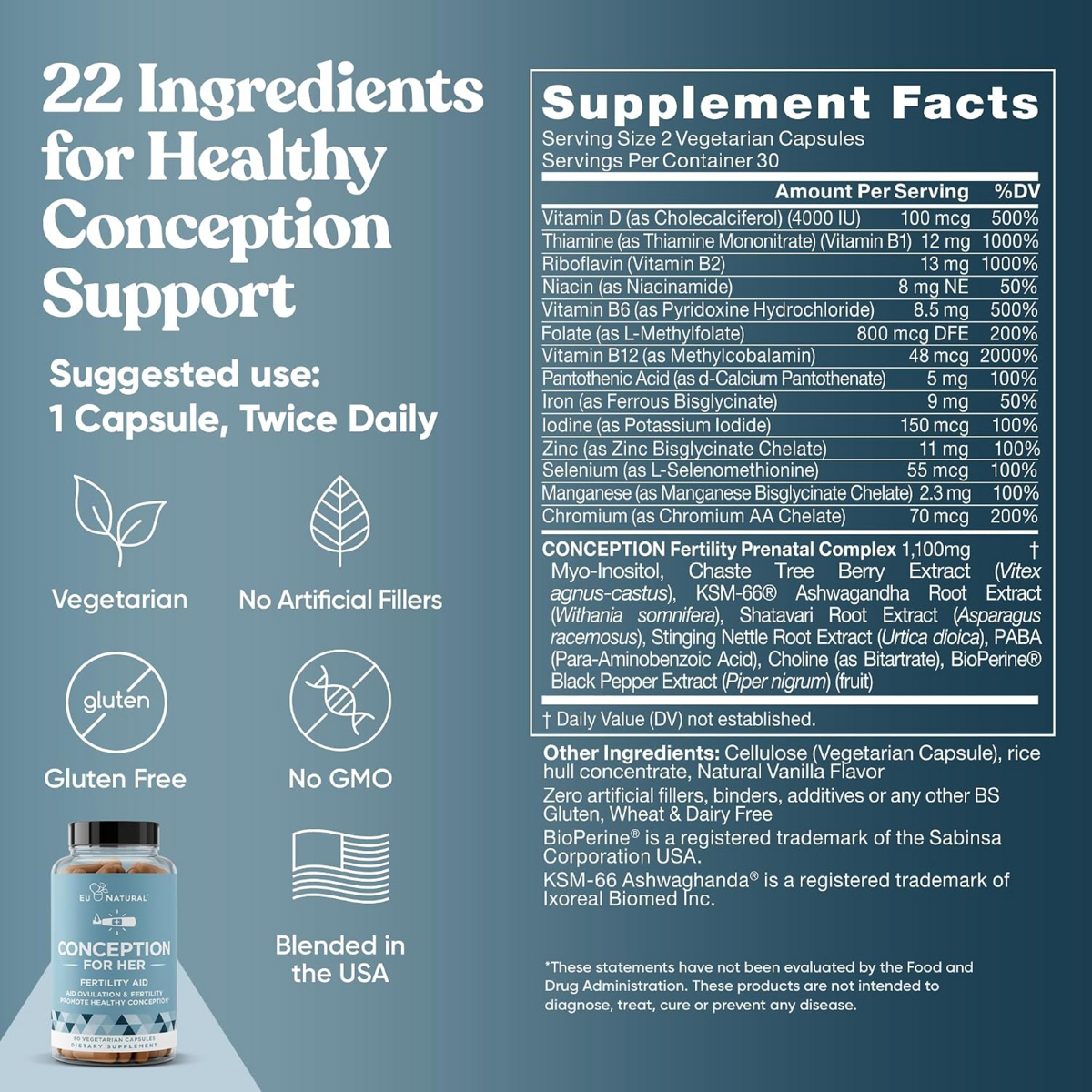 Viên Uống Hỗ Trợ Sức Khỏe Sinh Sản Phụ Nữ Eu Natural Conception for Her Fertility Support – Hộp 60 viên