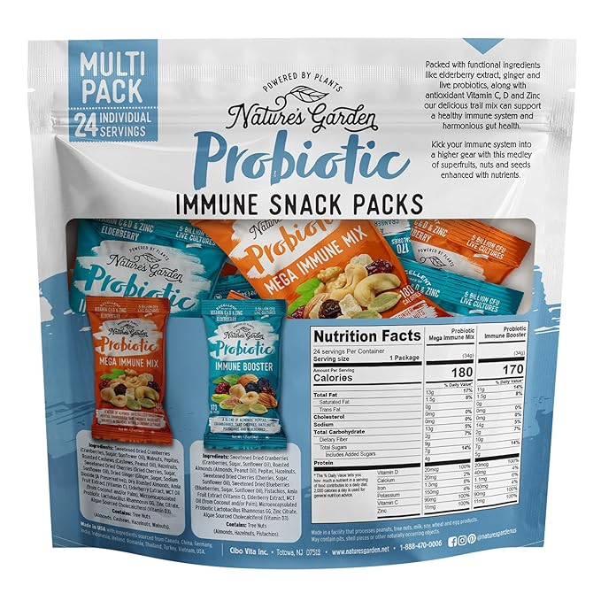 Gói Snack Đa Dạng Nature's Garden Probiotic Immune Booster Trail Mix, Variety Pack – Hộp 24 Gói
