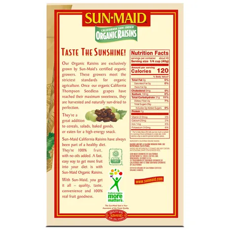 Túi Nho Khô Hữu Cơ Sun-Maid Organic Raisins – Set 2 Túi x 32 oz