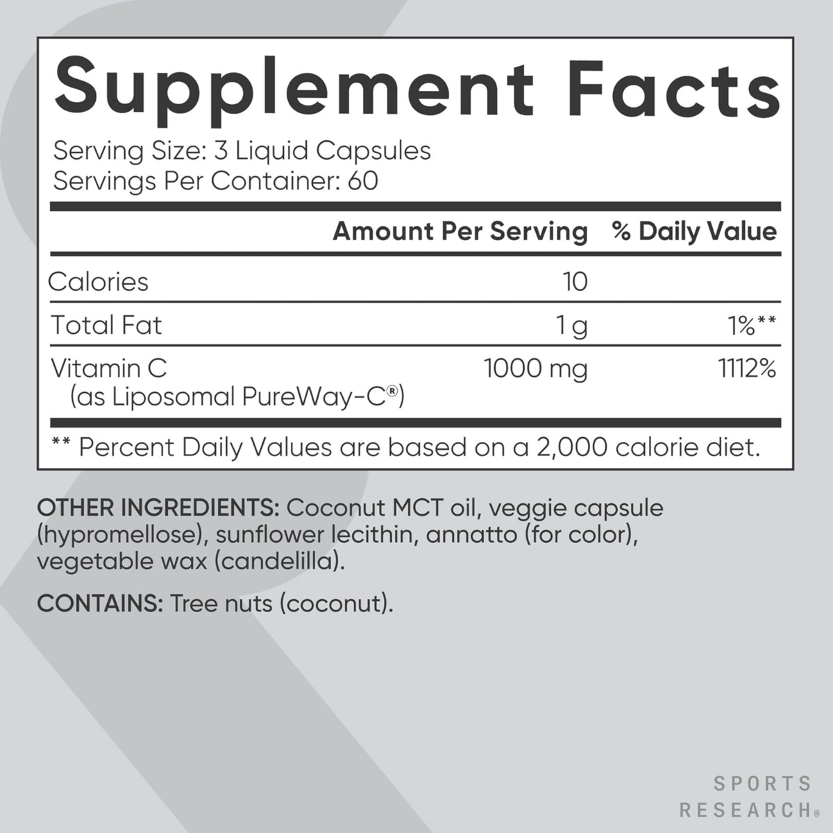 Viên Uống Sports Research Liposomal Vitamin C 1000mg – Hộp 180 Viên