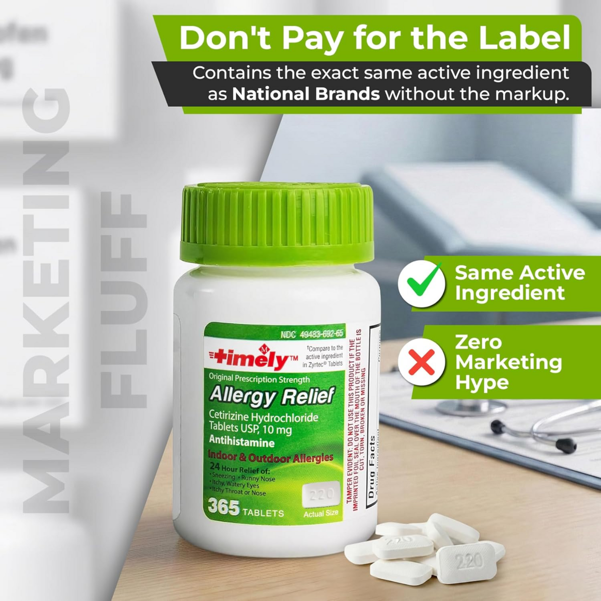 Viên Uống Dị Ứng Timely Allergy Relief Cetirizine HCl 10mg – Chai 365 Viên