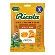Viên Ngậm Hỗ Trợ Giảm Ho Và Làm Dịu Cổ Họng Thảo Mộc Mật Ong Ricola Honey Herb Cough Suppressant Throat Drops – Hộp 45 Viên