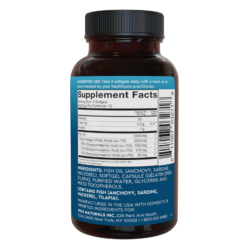 Viên Uống Dầu Cá Viva Naturals Triple-Strength Omega-3 Fish Oil 2500mg – Hộp 30 Viên