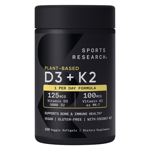 Viên Uống Bổ Sung Vitamin D3 + K2 Sports Research - Hộp 160 Viên