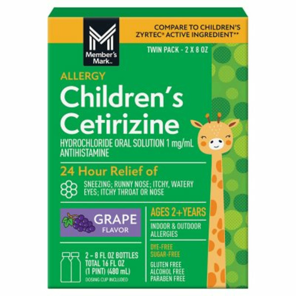 Siro Giảm Dị Ứng Cho Trẻ Em Member's Mark Children's Cetirizine Hydrochloride All Day Allergy Oral Solution –  Hộp 2 Chai X 240ml