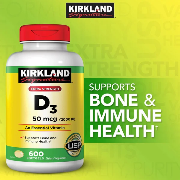 Viên Uống Bổ Sung Vitamin D3 Kirkland Signature 50 mcg – Hộp 600 Viên