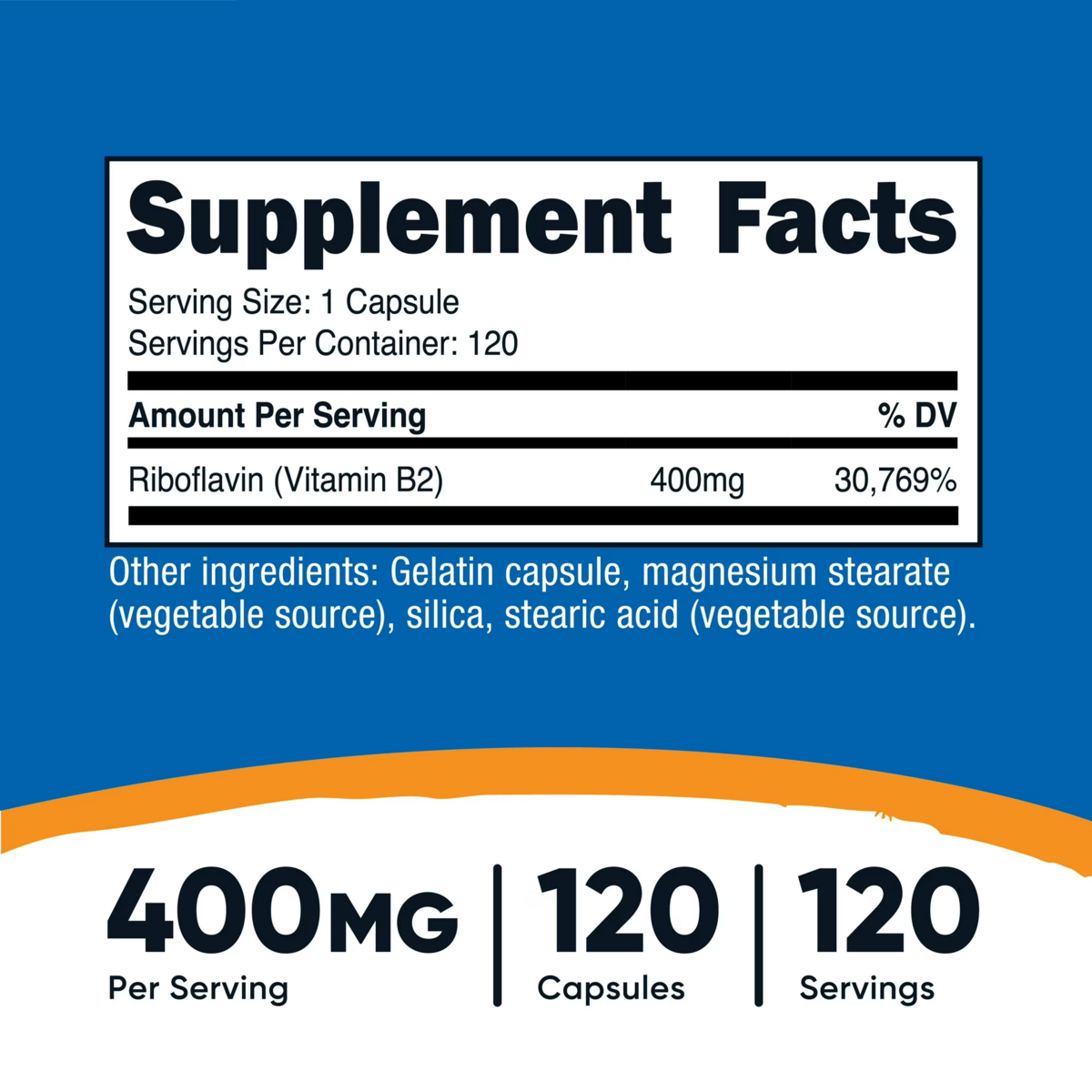 Viên Uống Vitamin B2 Nutricost Vitamin B2 Riboflavin 400mg – Hộp 120 Viên
