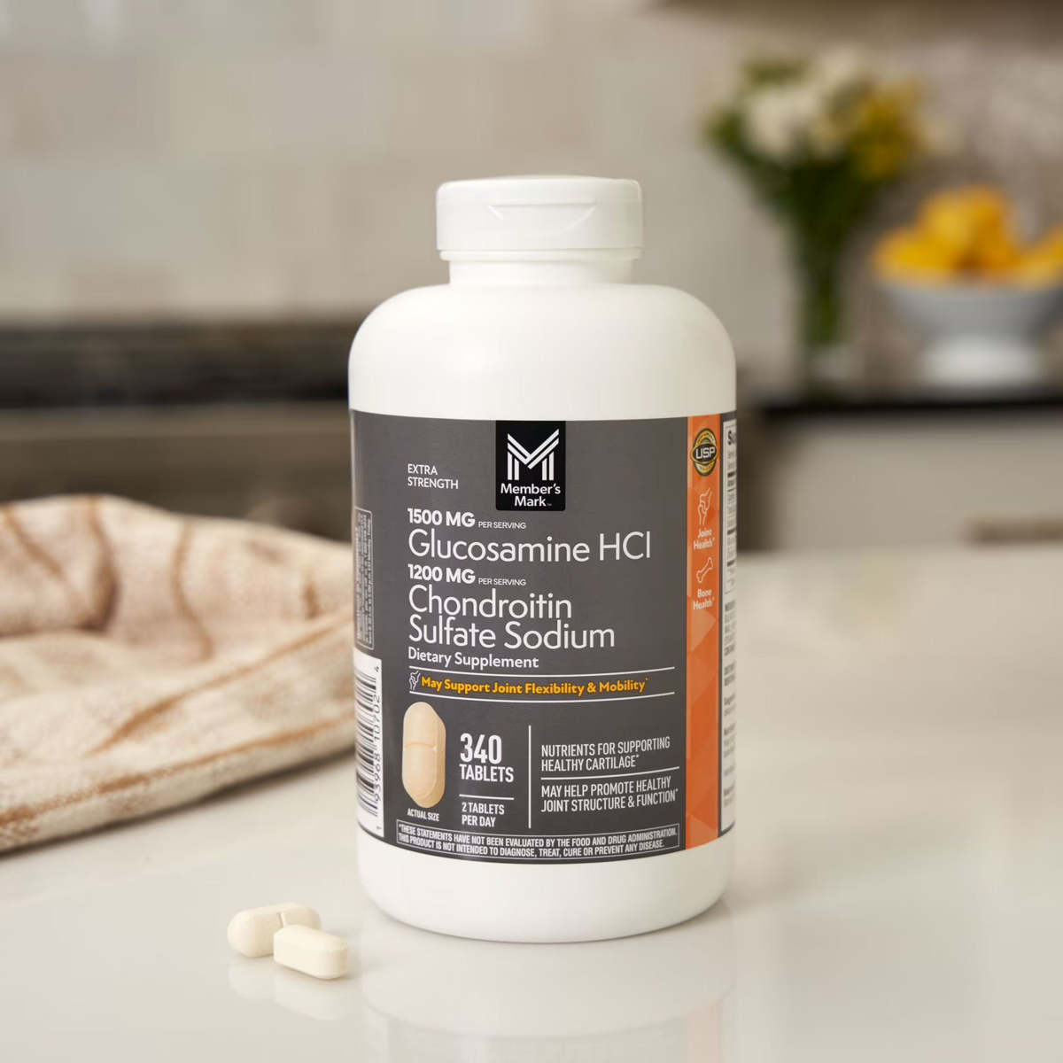 Viên Uống Hỗ Trợ Xương Khớp Member's Mark Triple Strength Glucosamine 1500mg & Chondroitin 1200mg – Hộp 340 Viên