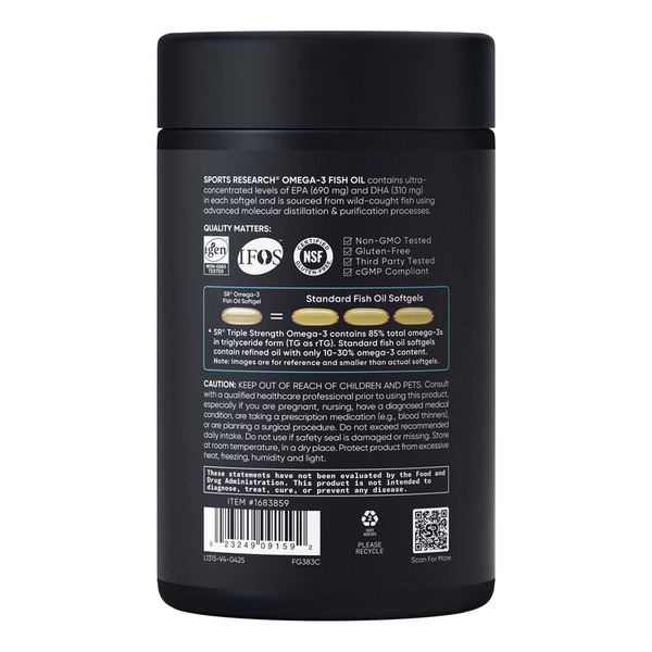 Viên Uống Dầu Cá Sports Research Sweet Sweat Omega-3 Fish Oil Triple Strength – Hộp 150 Viên
