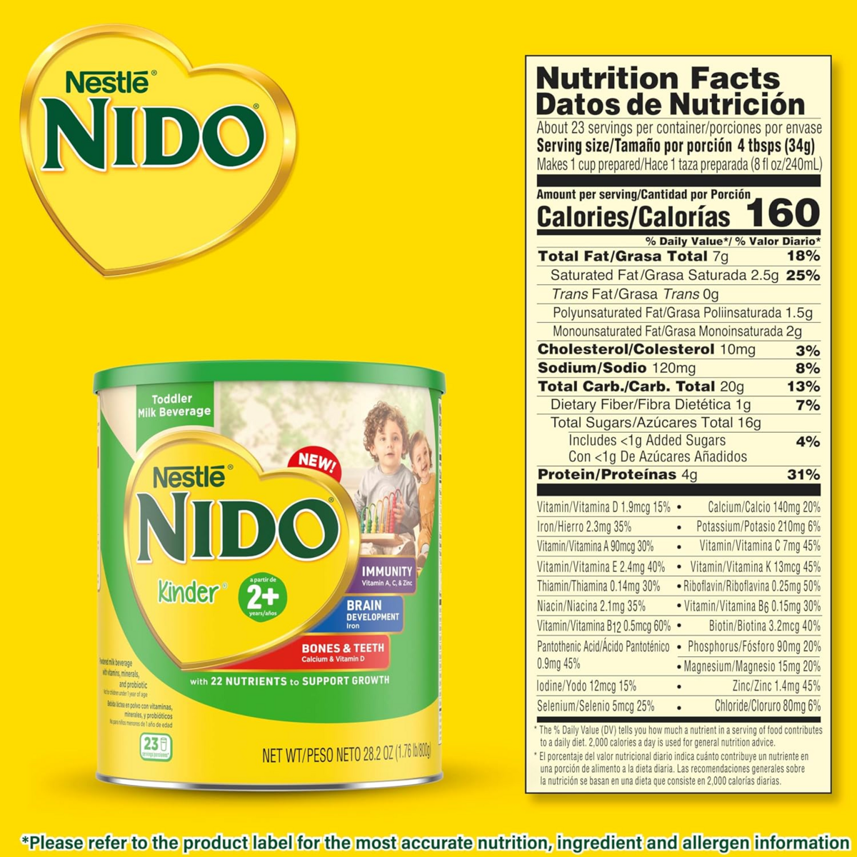 Sữa Bột Dinh Dưỡng Nestlé NIDO Kinder 2+ Toddler Milk Powder – Lon 800G