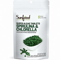 Viên Uống Tảo Xoắn và Tảo Lục Sunfood Superfoods 2-in-1 Spirulina & Chlorella Tablets – Túi 2 Oz