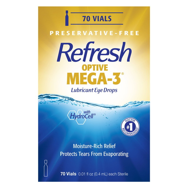 Thuốc Nhỏ Mắt Refresh Optive Mega-3 Lubricant Eye Drops Preservative-Free – Hộp 70 Ống x 0.01 Oz