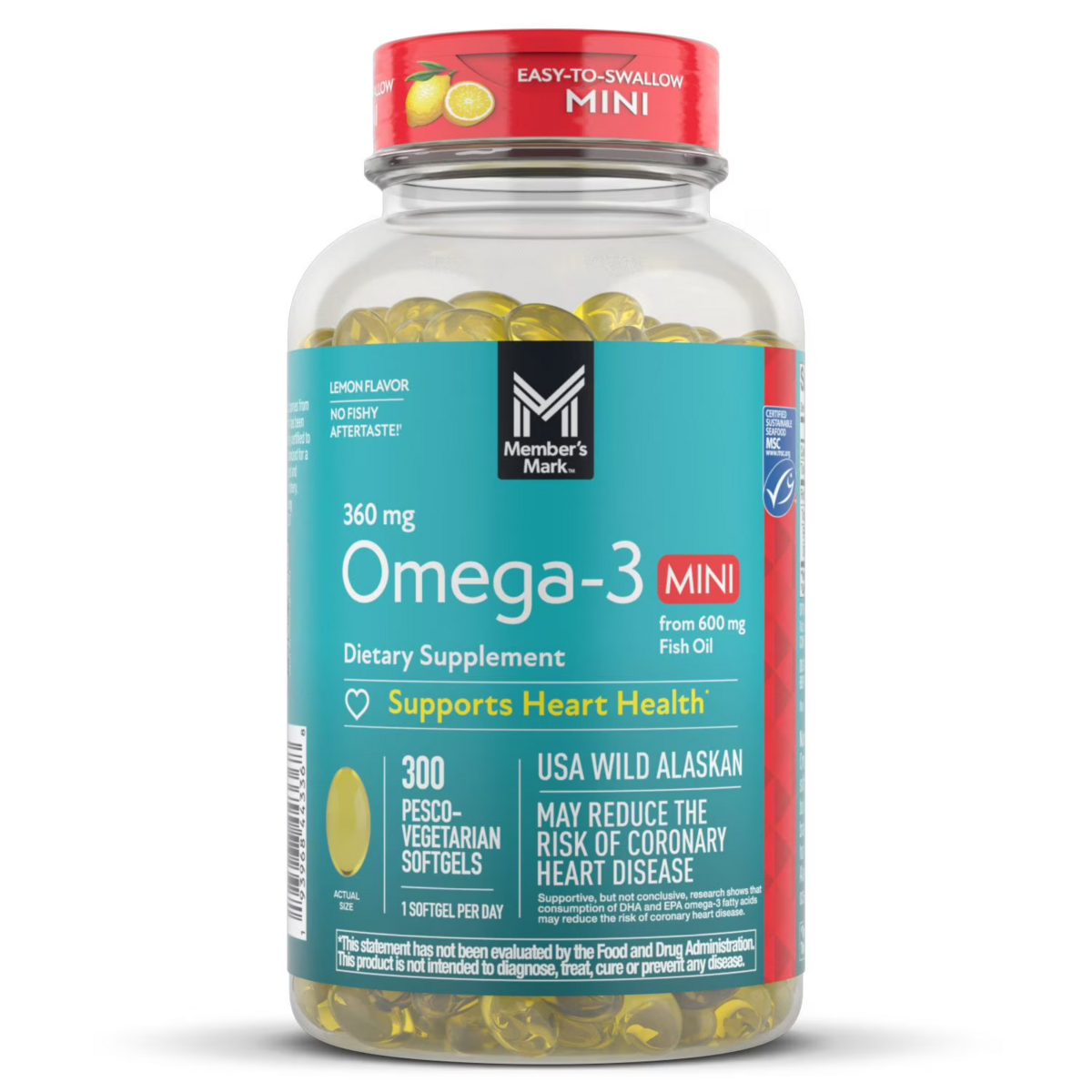 Viên Uống Dầu Cá Omega 3 Member’s Mark 360 mg Omega-3 from Fish Oil MINI Softgels – Hộp 300 Viên