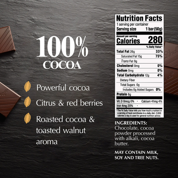 Kẹo Socola Đen Nguyên Chất Lindt Excellence 100% Cocoa Dark Chocolate Bar – Hộp 1.7 Oz