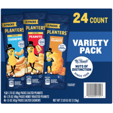 Hộp Hạt Tổng Hợp Planters Variety Pack Salted Cashews, Salted Peanuts & Honey Roasted Peanuts – Hộp 24 Gói