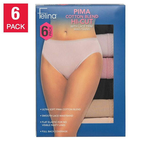 Quần Lót Nữ Hi-Cut Viền Ren Size M Felina Women’s Hi-Cut with Lace Trim – Set 6 Quần