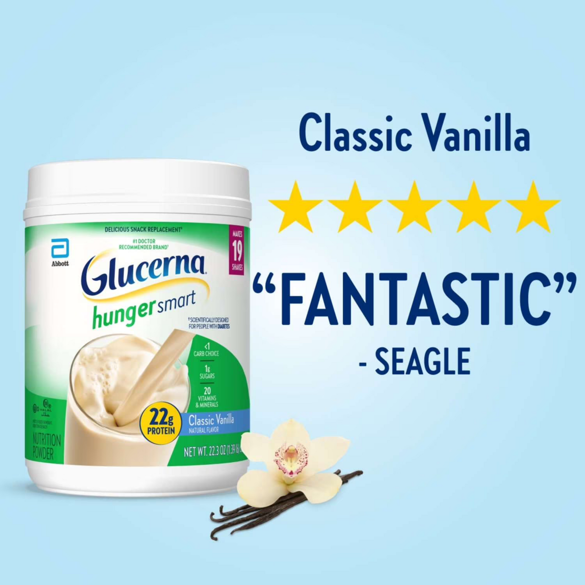 Sữa Bột Dinh Dưỡng Dành Cho Người Tiểu Đường Vị Vani Glucerna Hunger Smart Classic Vanilla – Set 2 Hộp x 22.3 Oz