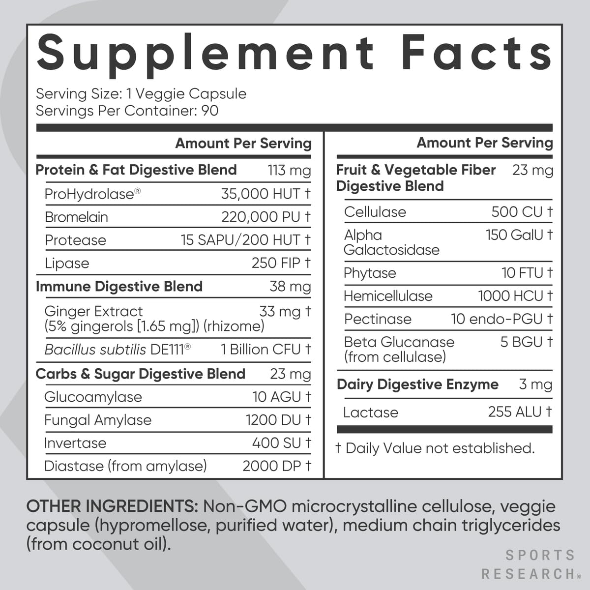 Viên Uống Sports Research Digestive Enzymes with Probiotics & Ginger – Hộp 90 Viên