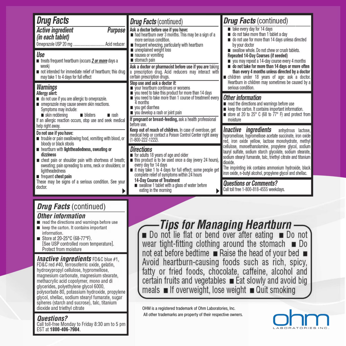 Viên Uống Hỗ Trợ Giảm Axit Dạ Dày Ohm Omeprazole Delayed Release Tablets 20mg – Set 42 Viên