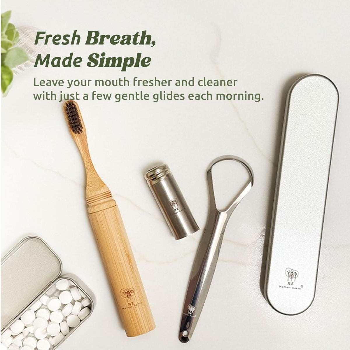 Cây Cạo Lưỡi Inox Me Mother Earth Brush Tongue Kèm Hộp Đựng Tiện Lợi  – Set 2 Cái