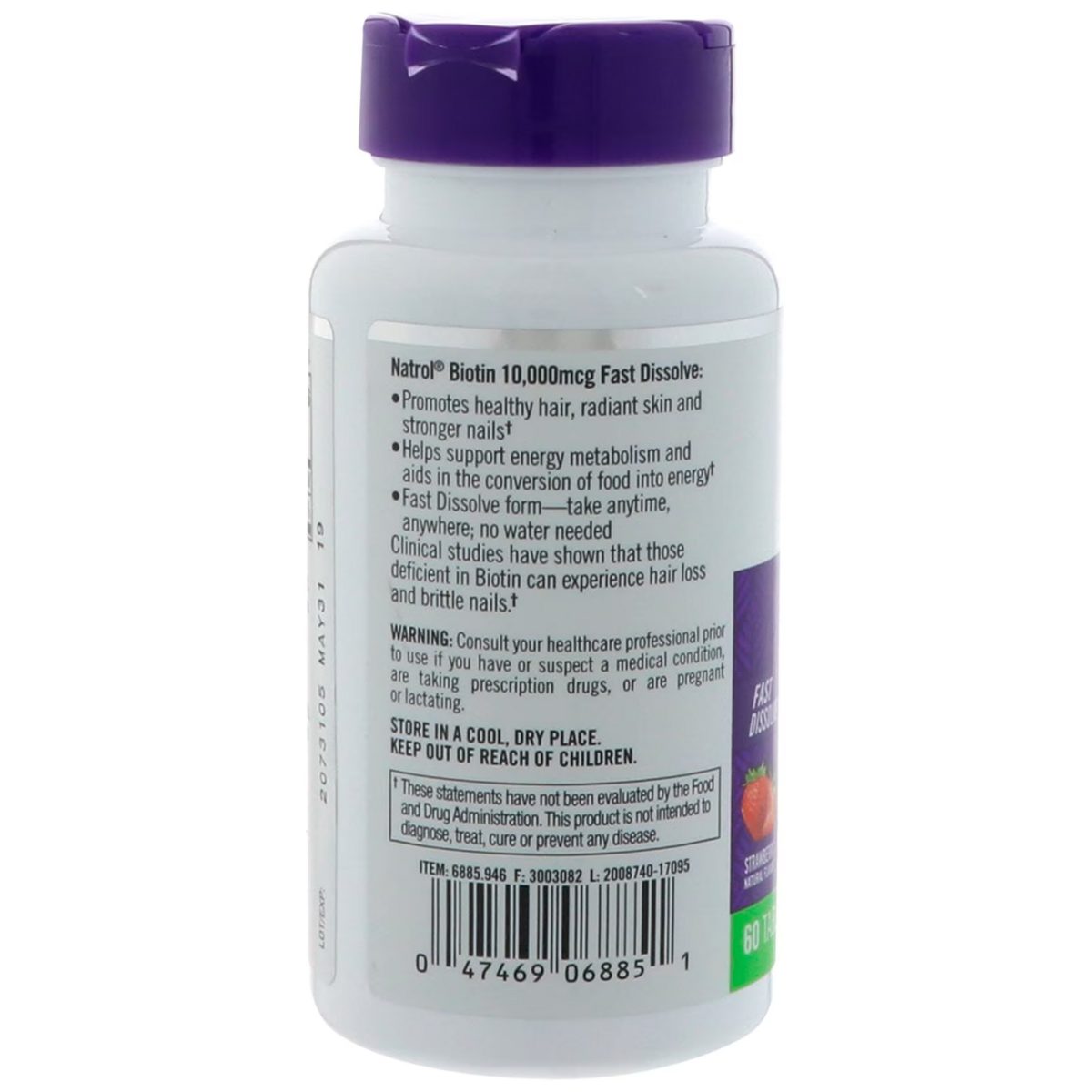 Viên Ngậm Bổ Sung Biotin Natrol Biotin Fast Dissolve 10,000 mcg Vị Dâu – Hộp 60 Viên