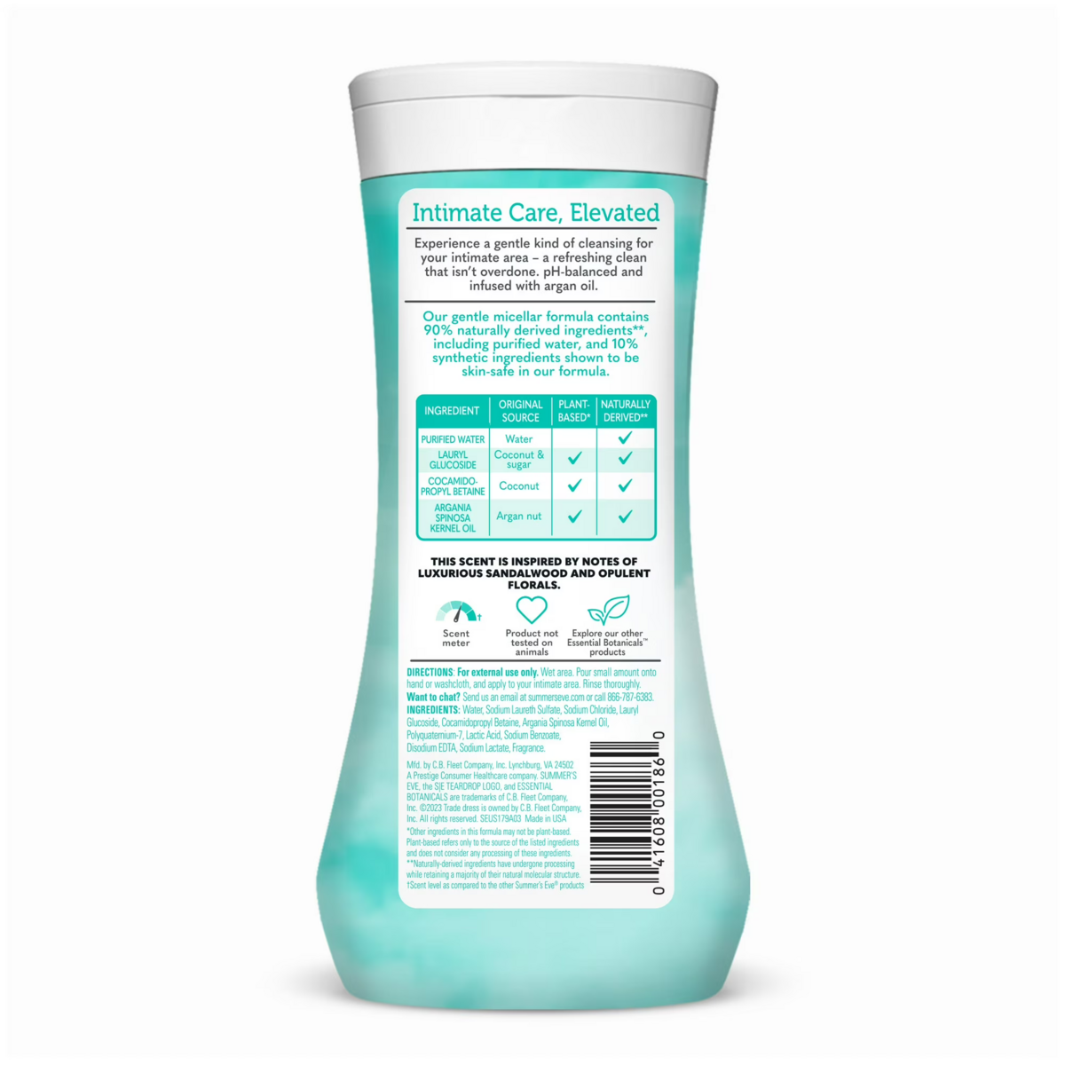 Dung Dịch Vệ Sinh Phụ Nữ Summer’s Eve Essential Botanicals Gentle Wash with Argan Oil Dành Cho Da Nhạy Cảm – Chai 355ml