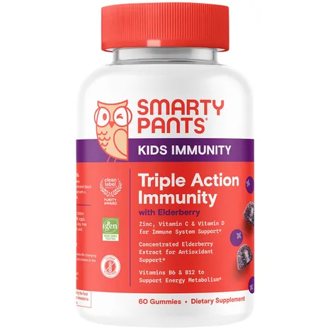 Viên Nhai Vitamin Tổng Hợp Tăng Đề Kháng SmartyPants Kids’ Triple Action Immunity Vitamin Chewables Elderberry – Hộp 60 Viên