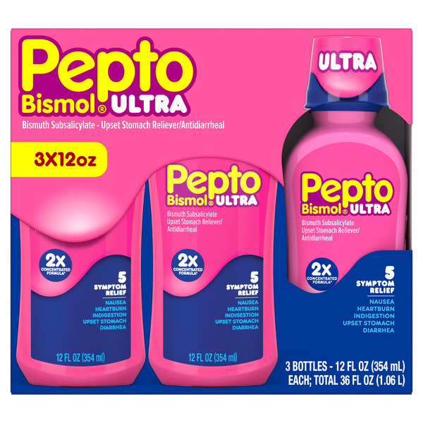 Dung Dịch Uống Hỗ Trợ Giảm Đau Dạ Dày, Tiêu Chảy Và Rối Loạn Tiêu Hóa Pepto-Bismol Ultra – 3 Chai X 354ml