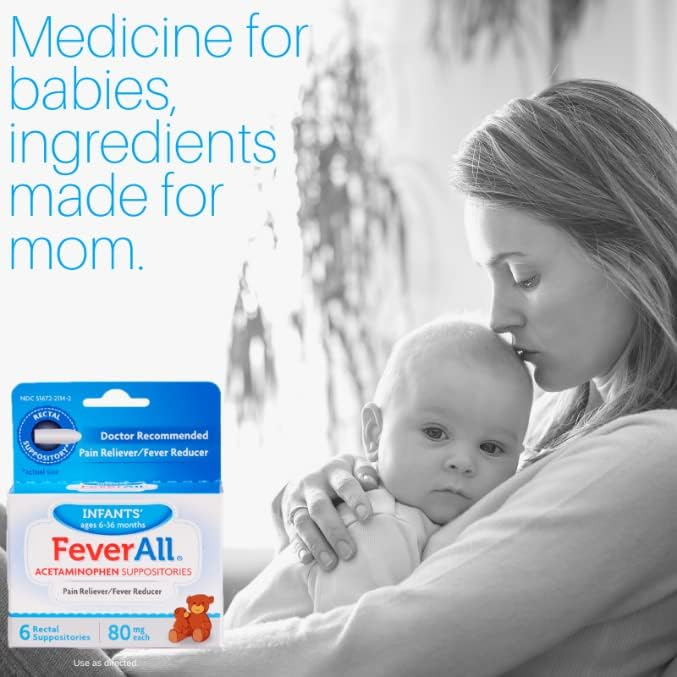 Thuốc đặt hậu môn hạ sốt, giảm đau cho trẻ 6–36 tháng FeverAll Infants Acetaminophen Suppositories 80mg – Set 2 Hộp x 6 Viên