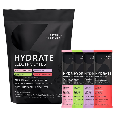 Bột Điện Giải Sports Research Hydrate Electrolytes Variety Pack – Hộp 32 Gói
