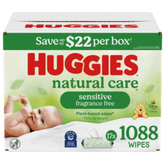 Khăn Ướt Huggies Natural Care Sensitive Baby Wipes Fragrance Free - Hộp 17 Gói (Tổng 1088 Khăn)