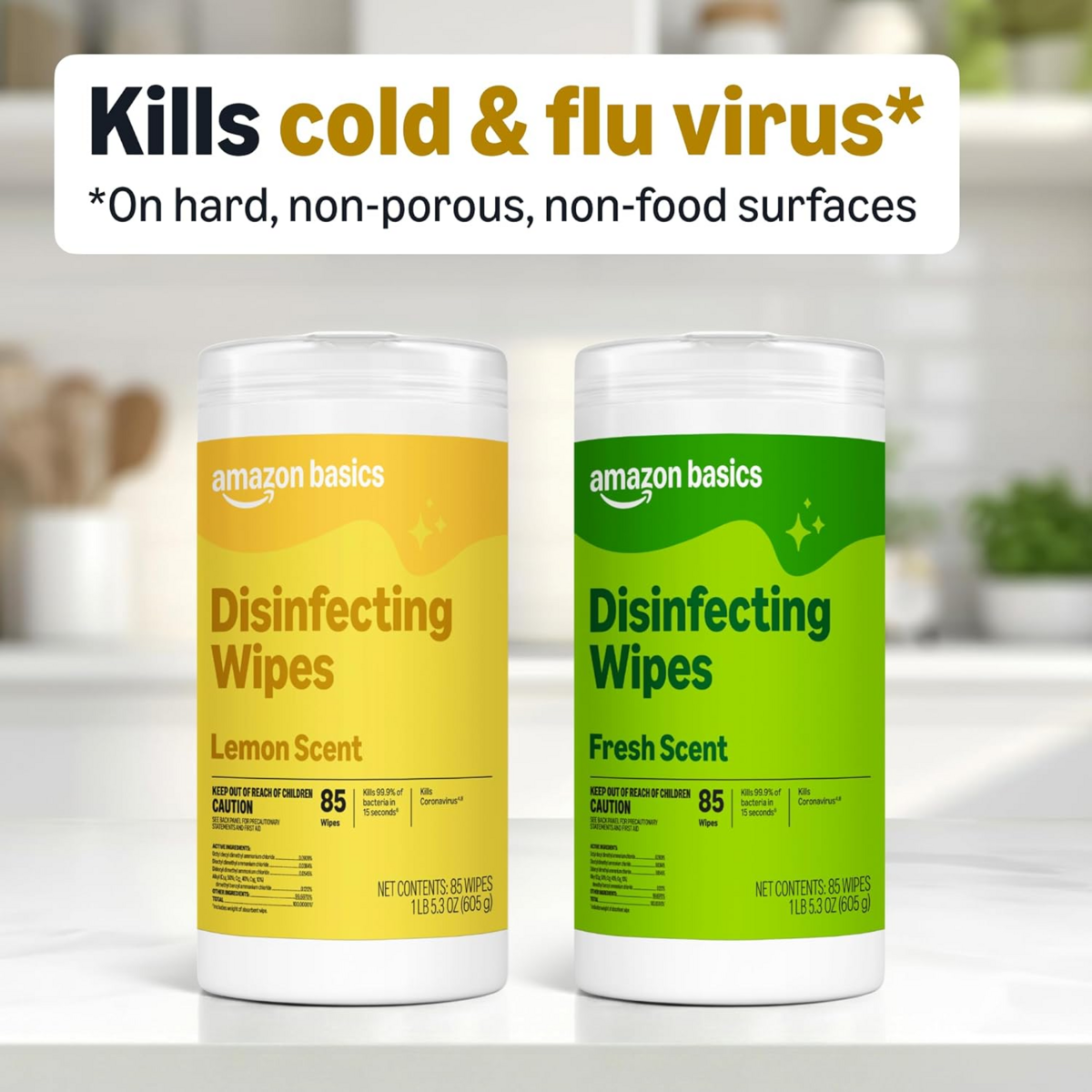 Khăn Lau Khử Khuẩn Amazon Basics Disinfecting Wipes Hương Chanh & Hương Thơm Tươi Mát – Thùng 12 Hộp x 85 Tờ