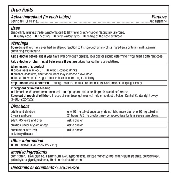 Viên Uống Hỗ Trợ Giảm Dị Ứng Kirkland Signature Aller-Tec 10mg - Hộp 365 Viên