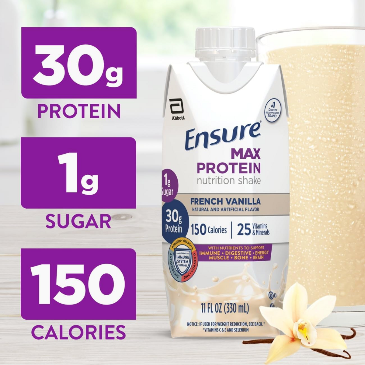 Sữa Dinh Dưỡng Cao Protein Vị Vani Pháp Ensure Max Protein Nutrition Shake French Vanilla – Thùng 12 Chai x 330ml