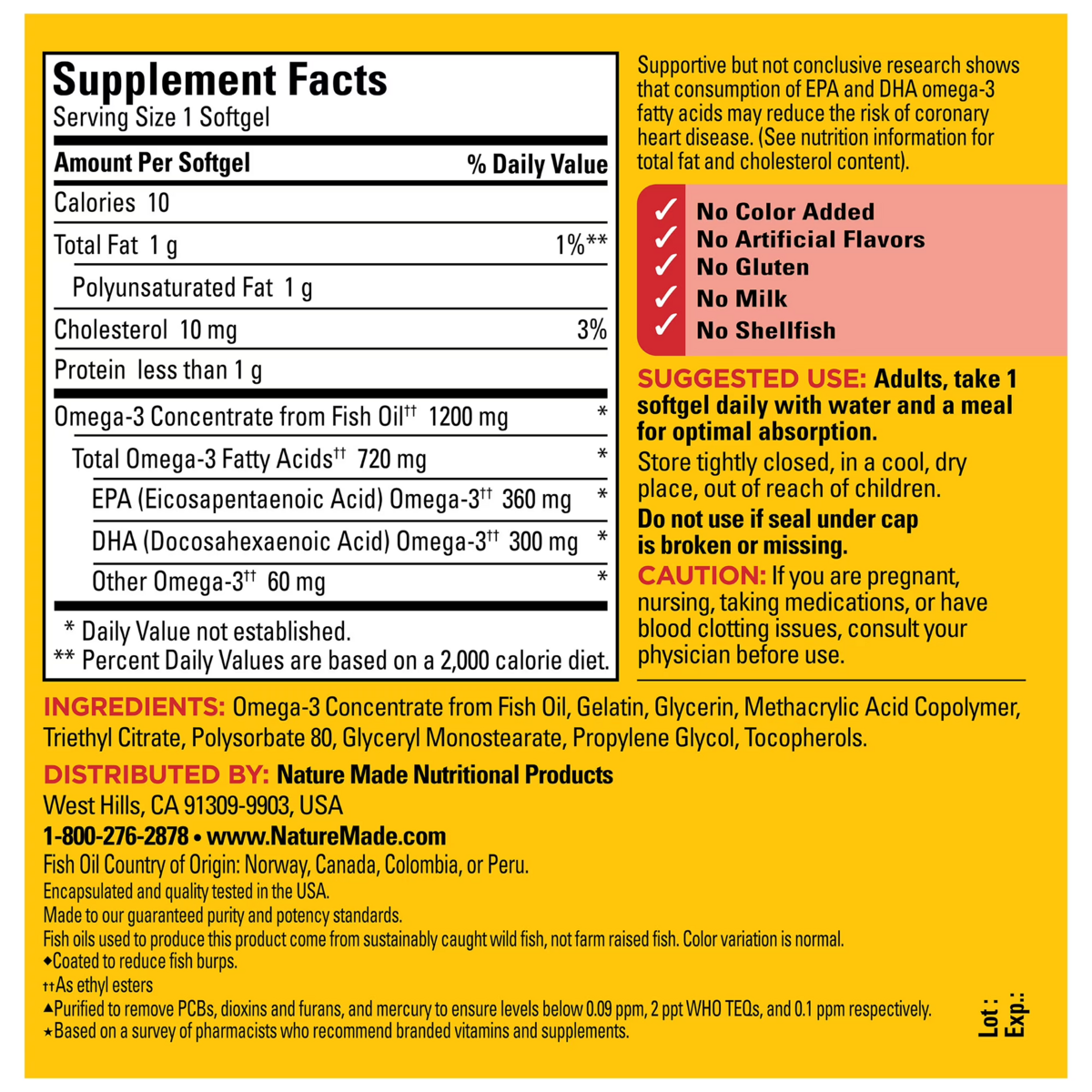 Viên Uống Dầu Cá Omega-3 Nature Made Burp Less Omega-3 Fish Oil 1200mg – Hộp 125 Viên
