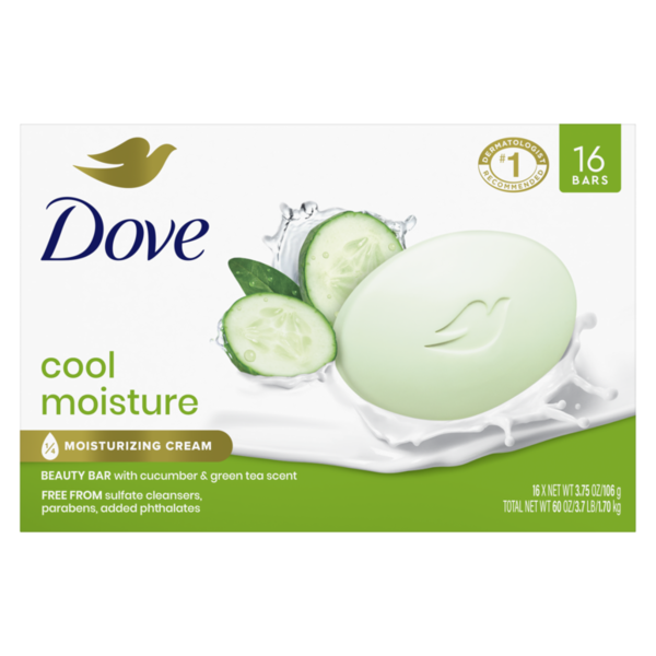 Xà Phòng Dưỡng Ẩm Hương Dưa Leo & Trà Xanh Dove Go Fresh Beauty Bar Cool Moisture - Hộp 16 Thanh X 106g