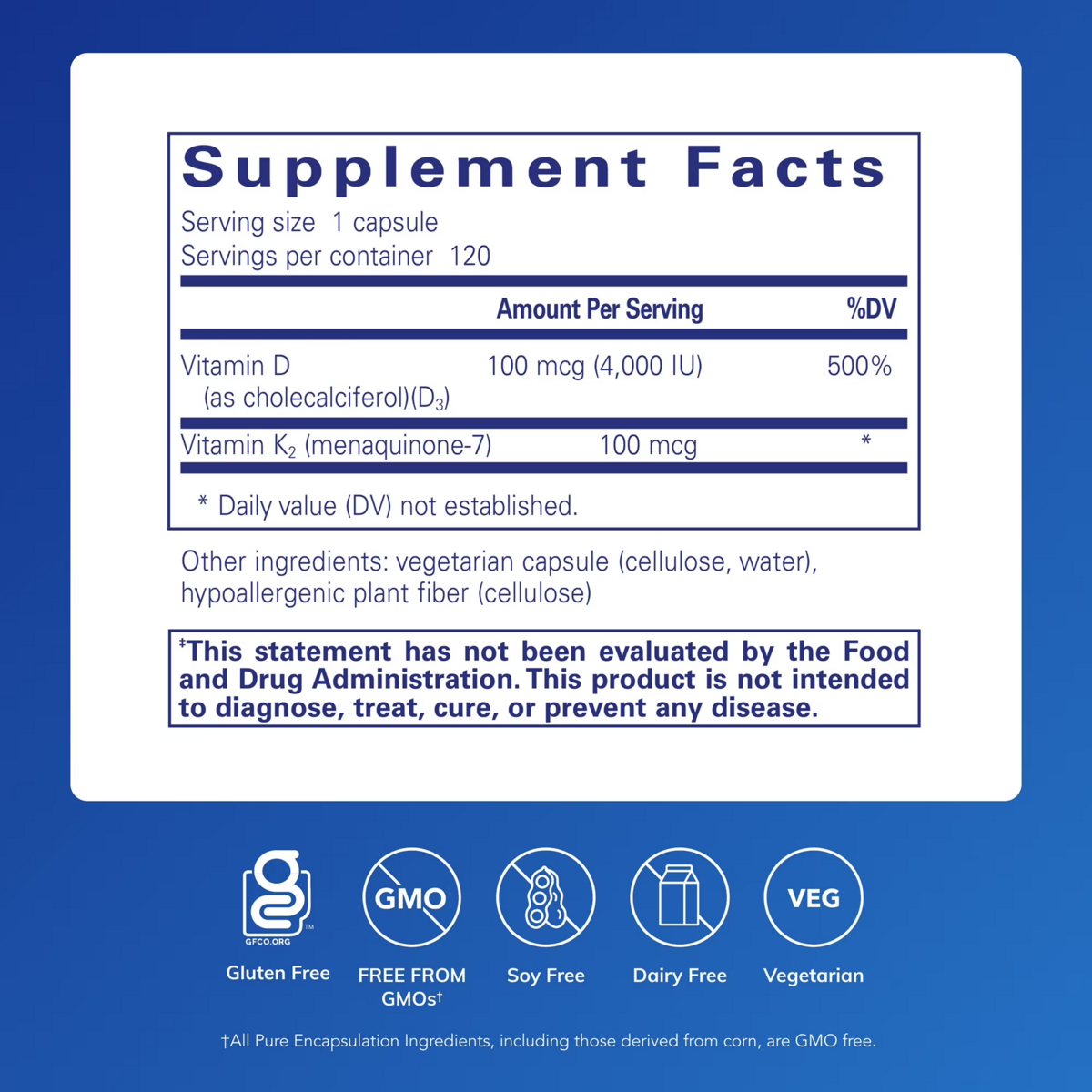Viên Uống Pure Encapsulations Vitamin D3 + K2 – Hộp 120 Viên