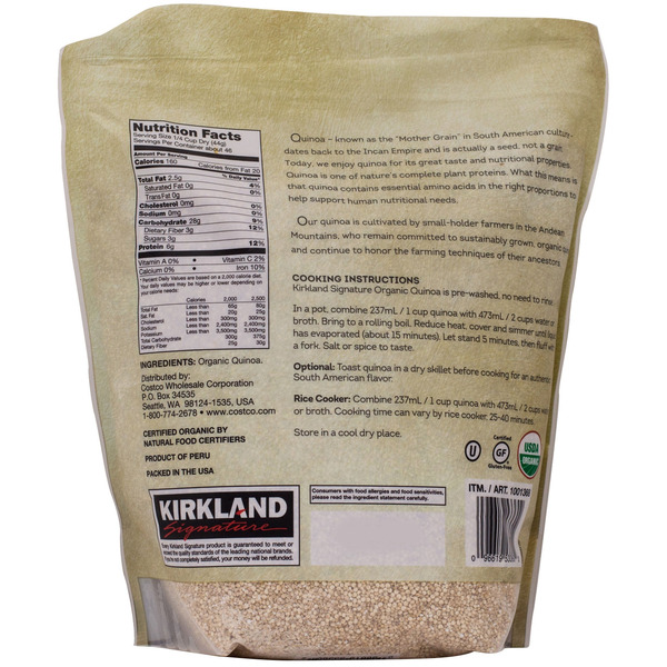 Túi Hạt Diêm Mạch Hữu Cơ Kirkland Signature Organic Quinoa – Túi 2.04kg