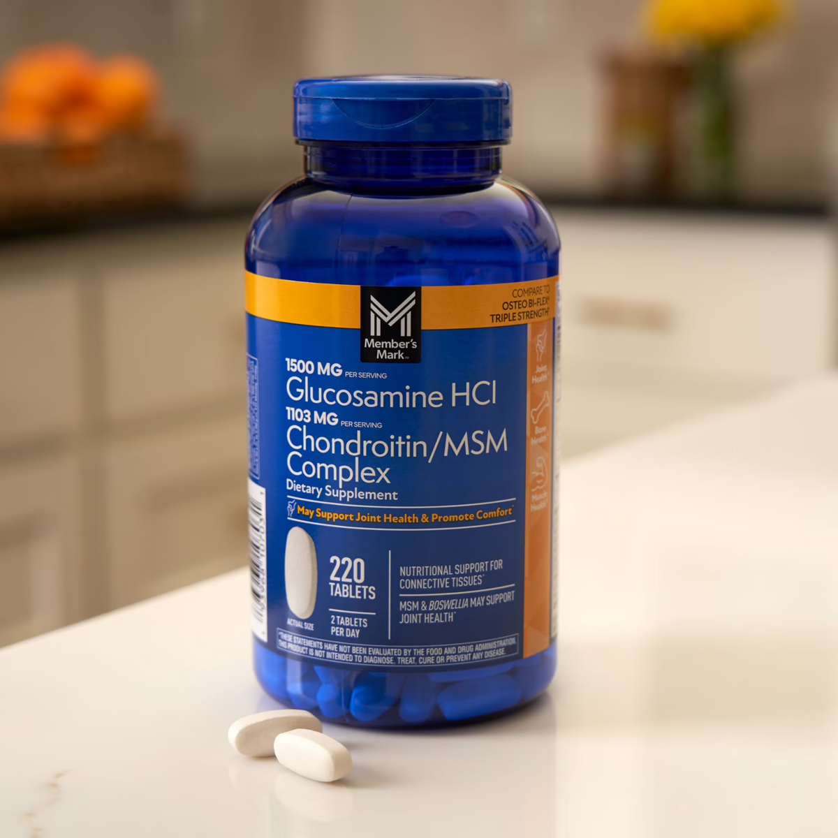Viên Uống Hỗ Trợ Xương Khớp Member's Mark Triple Strength Glucosamine Chondroitin MSM – Hộp 220 Viên
