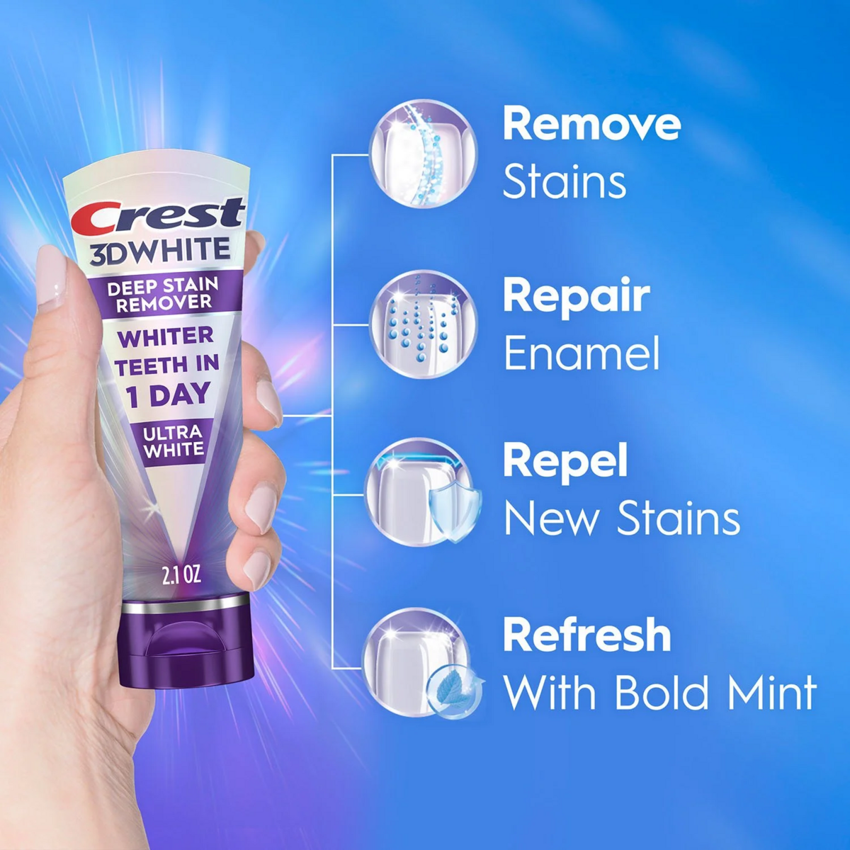 Kem Đánh Răng Crest 3DWhite Brilliance Deep Stain Remover Toothpaste  - Set 4 Tuýp X 59g
