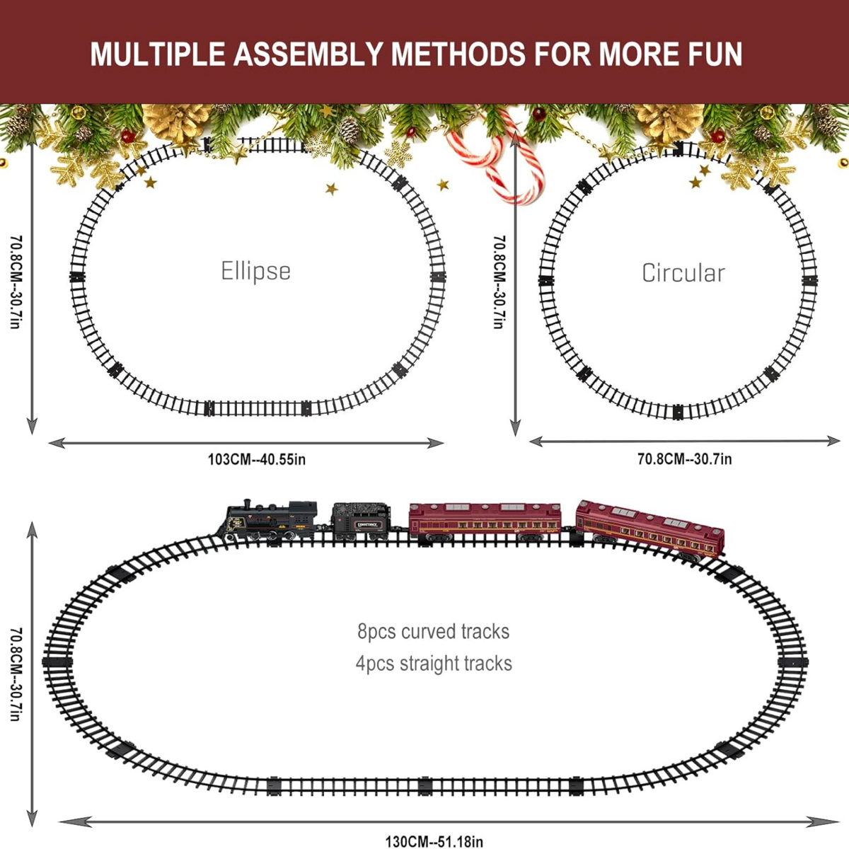 Bộ Tàu Hỏa Điện Hơi Cổ Điển BUBUQE Metal Alloy Electric Train Set – Kèm Đường Ray, Đèn Và Âm Thanh