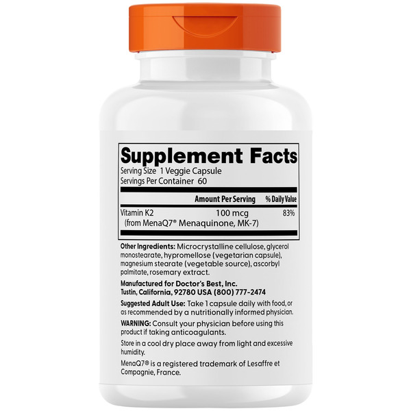 Viên Uống Doctor’s Best Natural Vitamin K2 MK-7 With MenaQ7 100 mcg – Hộp 60 viên