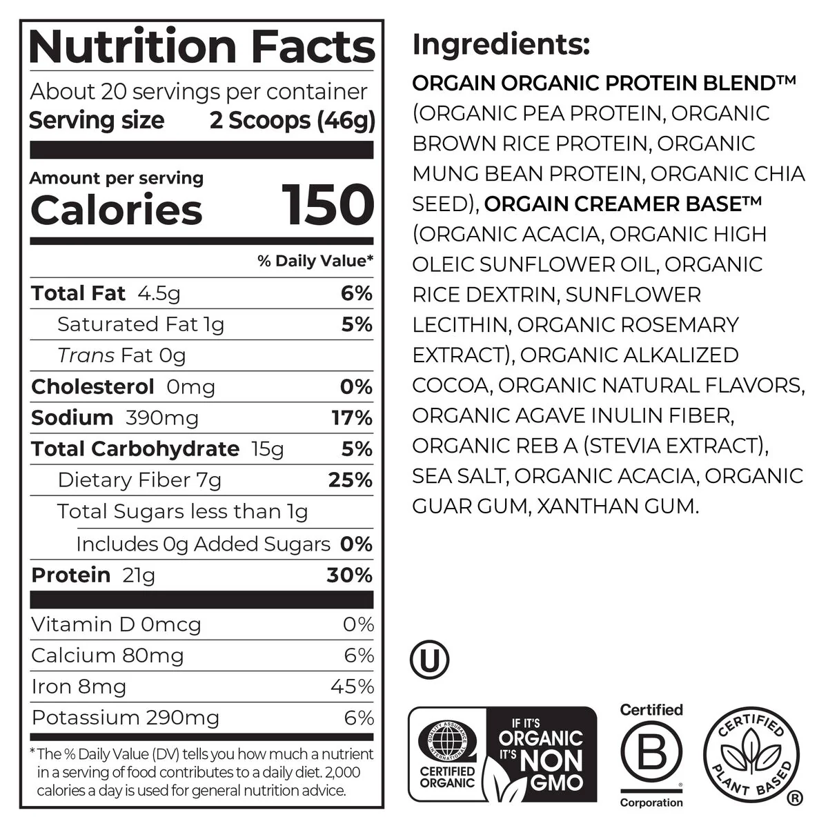 Bột Protein Thực Vật Orgain Organic Hương Chocolate Fudge – Hộp 1243g