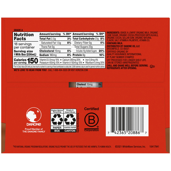 Sữa Socola Ít Béo Tiệt Trùng Horizon Organic 1% Lowfat Chocolate Milk – Hộp 8 fl Oz x 18 Hộp