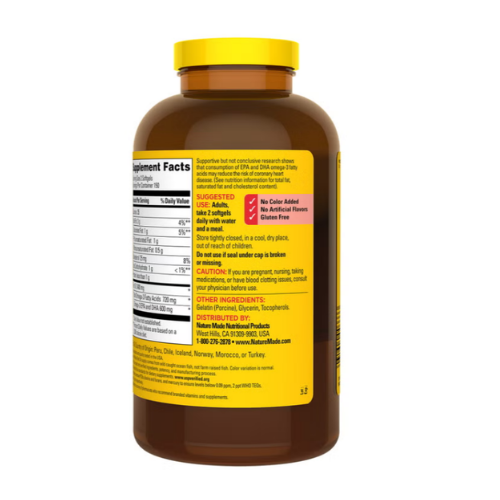 Viên Uống Dầu Cá Omega 3 Nature Made Fish Oil 2400 mg (720 mg Omega-3) – Hộp 300 Viên