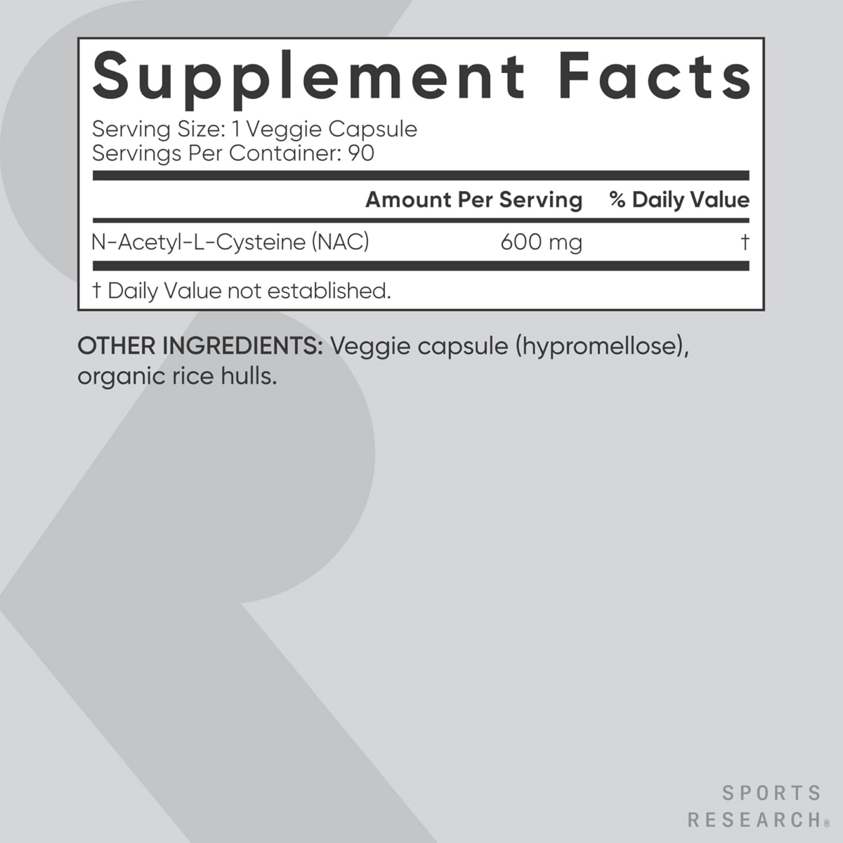 Viên Uống Sports Research NAC N-Acetyl Cysteine 600 mg – Hộp 90 Viên