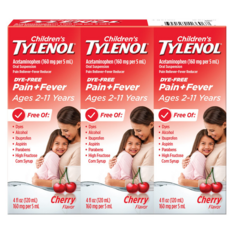 Siro Giảm Đau Hạ Sốt Trẻ Em Vị Cherry Tylenol Dye-Free Cherry Pain + Fever Liquid – Set 3 Chai x 4 Oz