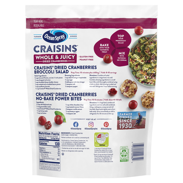 Nam Việt Quất Sấy Khô Ocean Spray Craisins Whole Dried Cranberries – Túi 64 oz